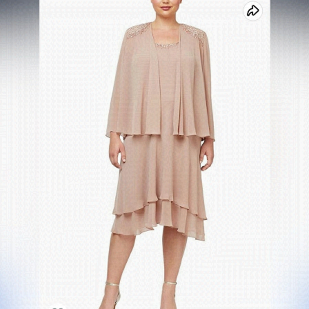 NWT 2 PC Women’s Rose Pink Formal Flowy Tiered Plus Dress and Jacket 24W 3X
